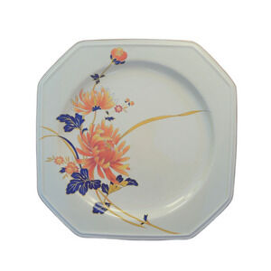 Vintage Mikasa Majestic Orange Purple Chrysanthemum Flowers‎ Square Dinner Plate